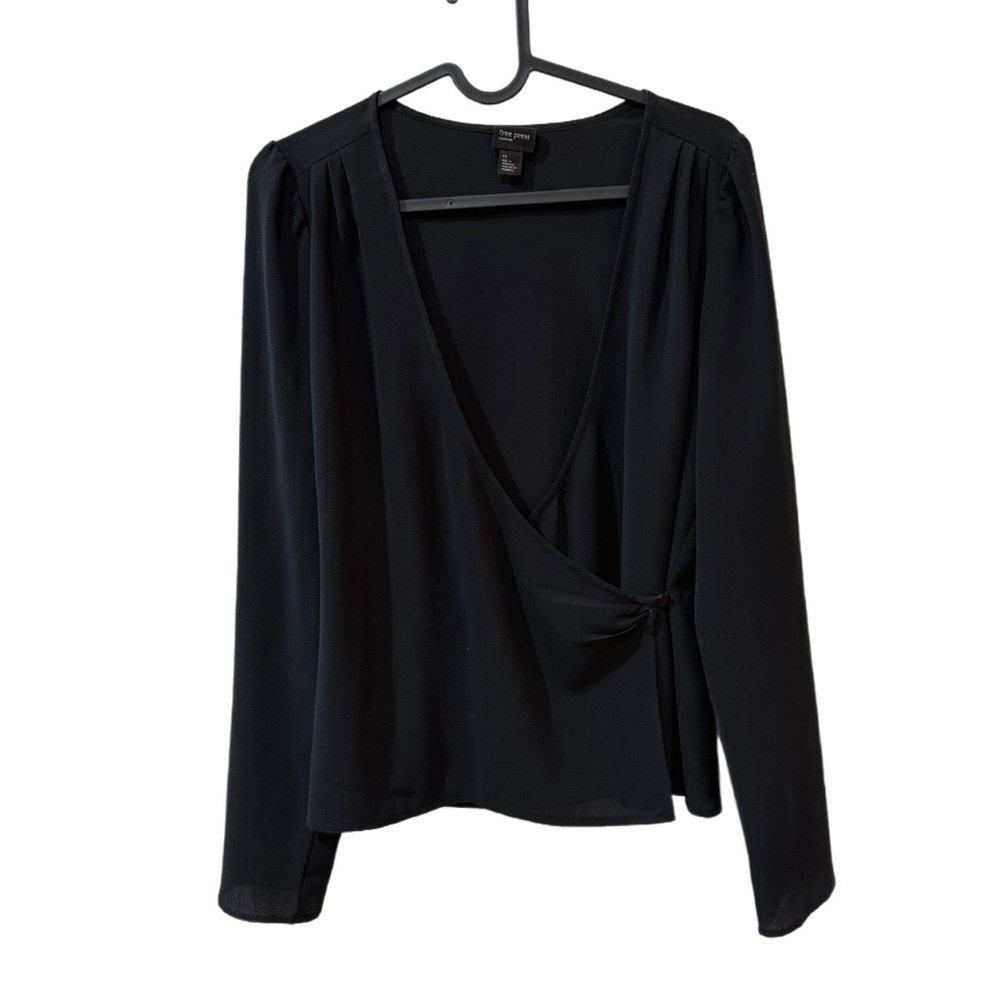 Free Press Black Long Sleeve Wrap Blouse